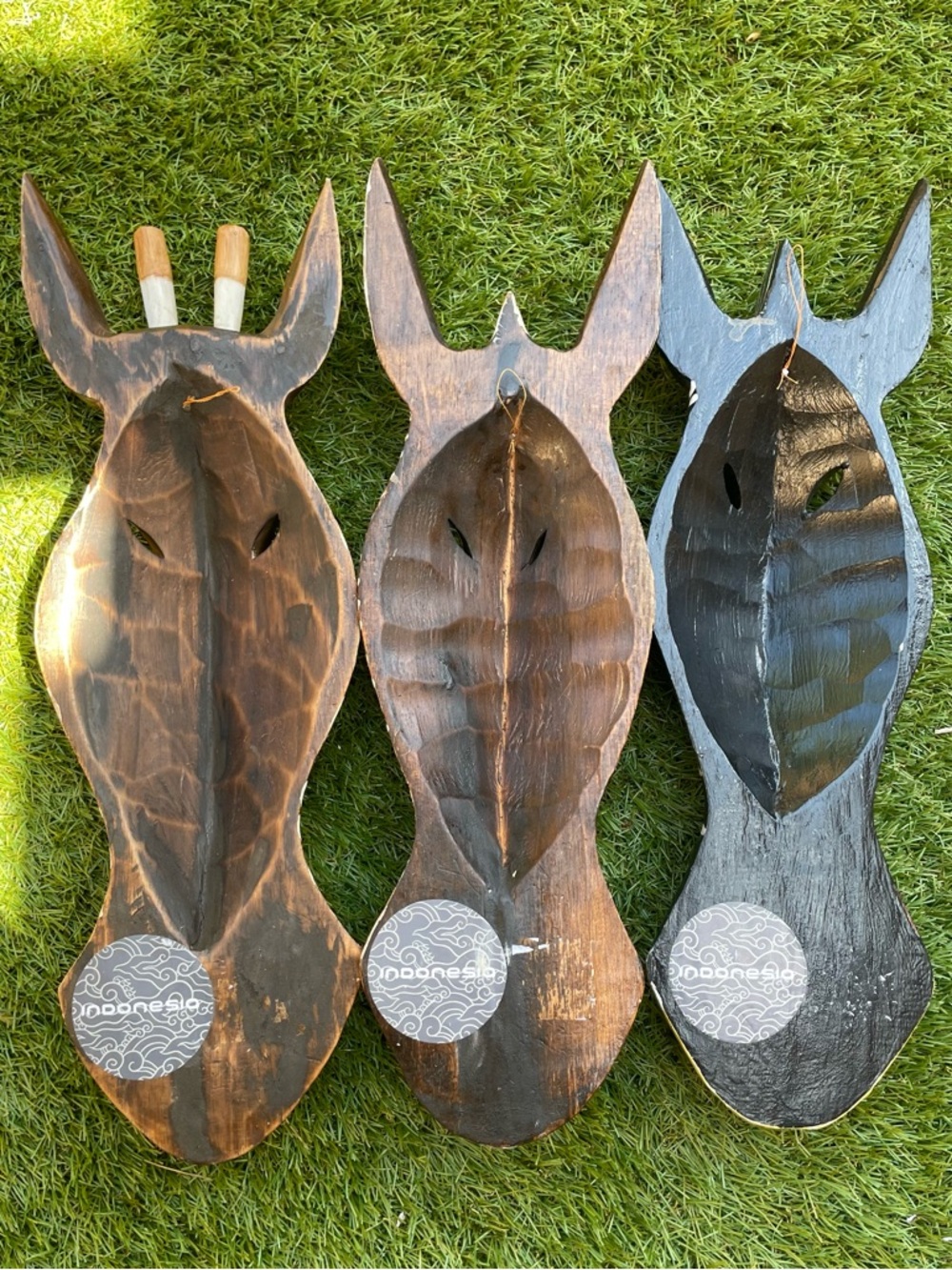 Hand-Carved African Animal Wall Mask - Set of 3 - Picture 2 of 2